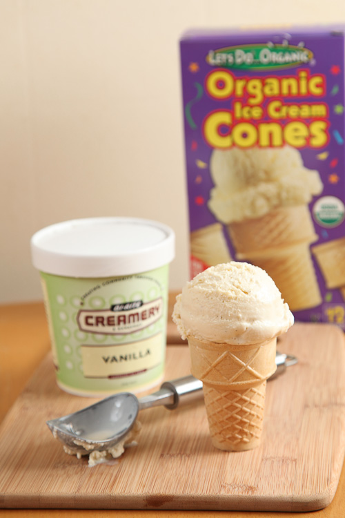 Place ice cream on cone!
