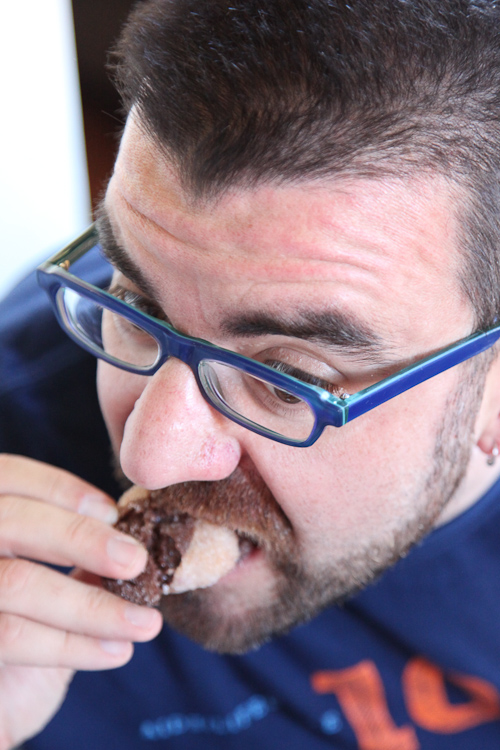 AJ Eating a Marbled Dark Chocolate Raspberry Cream Cheese Chewy Cookies