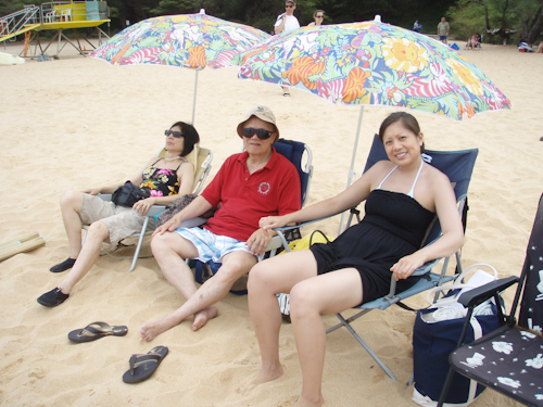 The family hanging out on the beach right before my encounter with a rogue wave. jpg