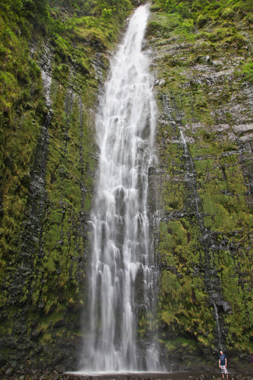 The 400 ft tall Waimoku Falls. That's me standing at the bottom right. jpg