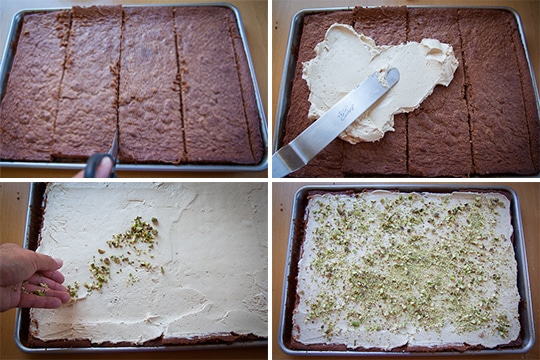 Process photos of making the Chocolate Rolled Cake with Brown Sugar Buttercream and Pistachios by Irvin Lin of Eat the Love