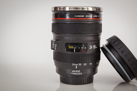 Canon 24-105mm lens coffee mug. Photo by Irvin Lin of Eat the Love