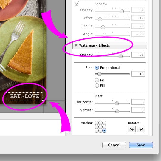 You can change the opacity, size and placement of your graphic logo in the Watermark Editor of Lightroom. Tutorial by Irvin Lin of Eat the Love. | www.eatthelove.com