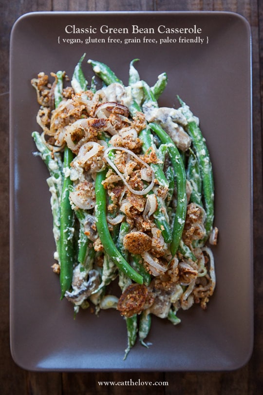 Vegan Green Bean Casserole, Gluten Free, Grain Free and Paleo Friendly as well! Photo and recipe by Irvin Lin of Eat the Love. www.eatthelove.com