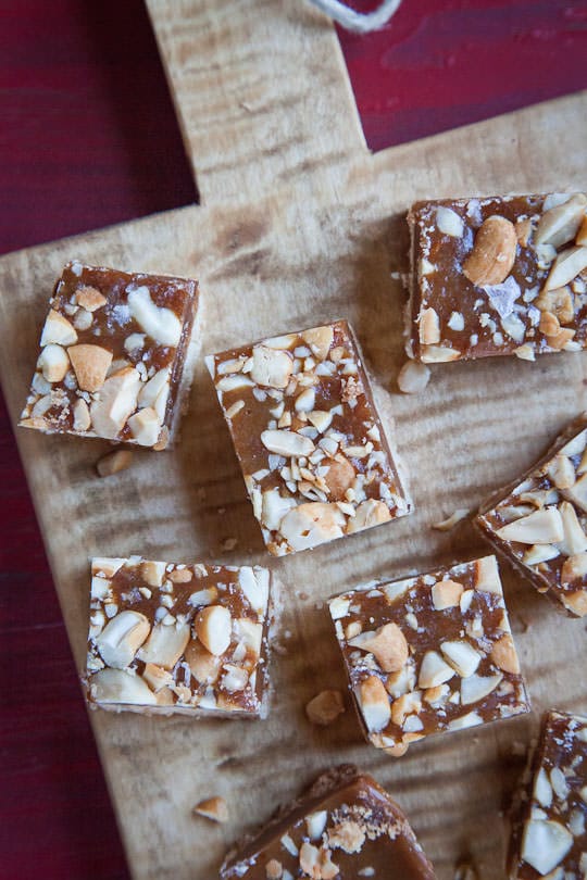 Caramel Bars with Roasted Salted Cashews. Photo by Irvin Lin of Eat the Love. www.eatthelove.com