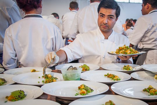 Chef plating at Meals On Wheels Star Chefs and Vintners Gala 2014. Photo by Irvin Lin of Eat the Love