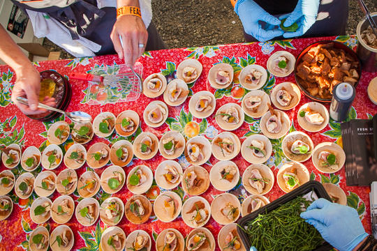 Prepping food for crowd at the Feast Portland Night Market. Photo by Irvin Lin of Eat the Love.