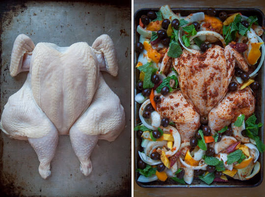The Moroccan spiced chicken on the roasting pan. Photo by Irvin Lin of Eat the Love.
