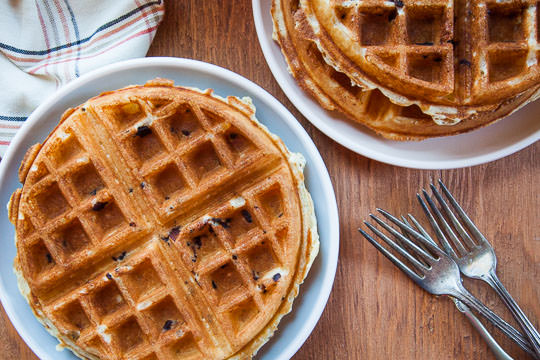 Best Belgian Waffle Recipe with a yeasted batter and bacon! Photo and Recipe by Irvin Lin of Eat the Love.