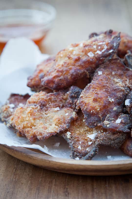 Deep Fried Chicken Skins with Smoked Honey. Recipe and photo by Irvin Lin of Eat the Love.