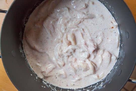 Simmer the skins in the buttermilk on the stovetop for 30 minutes. Photo by Irvin Lin of Eat the Love.