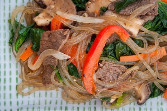 Japchae recipe, a Korean pasta salad. Photo and recipe by Irvin Lin of Eat the Love.