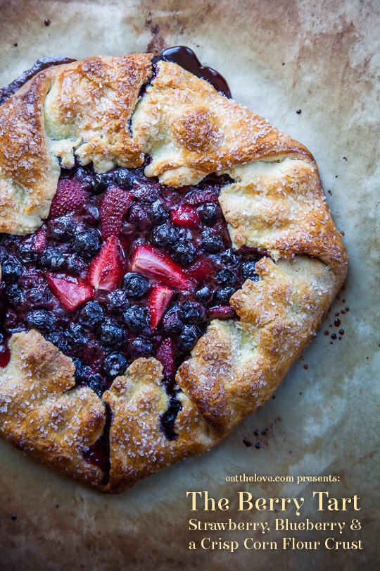 Berry tart with blueberries, strawberries and a crisp corn crust! Photo and recipe by Irvin Lin of Eat the Love.