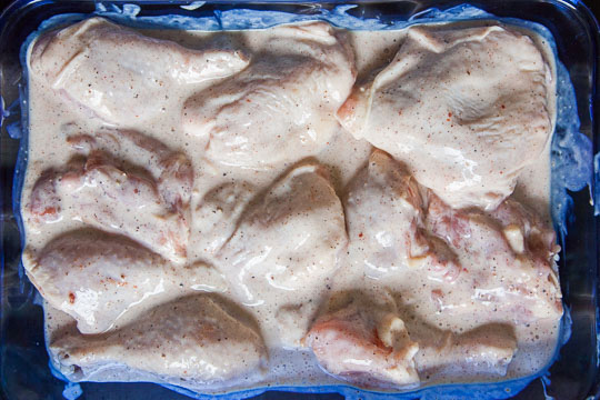 Brine the chicken in the buttermilk. Process photo by Irvin Lin of Eat the Love.