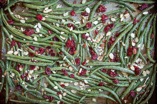Add the dried cranberries and sliced almonds after 15 minutes of roasting. Then roast another 5 more minutes. Photo and recipe by Irvin Lin of Eat the Love.