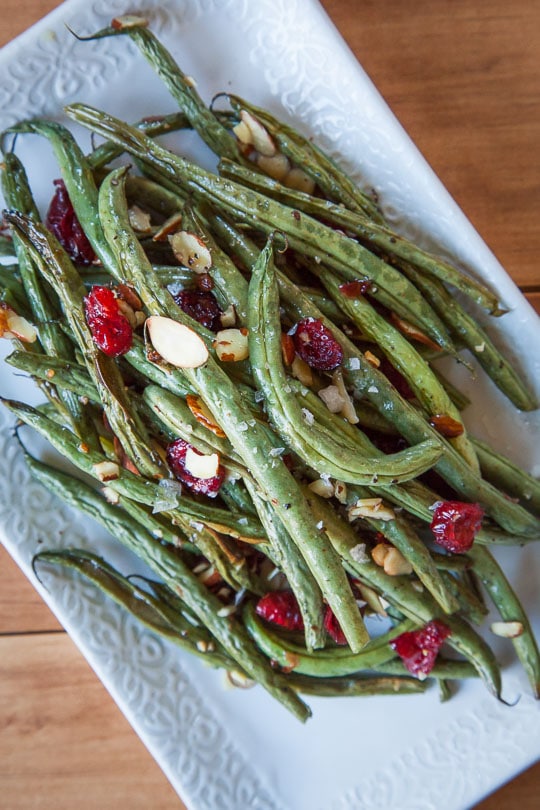 Roasted Green Beans with Dried Cranberries and Sliced Almonds. A quick and easy recipe! Photo and recipe by Irvin Lin of Eat the Love.