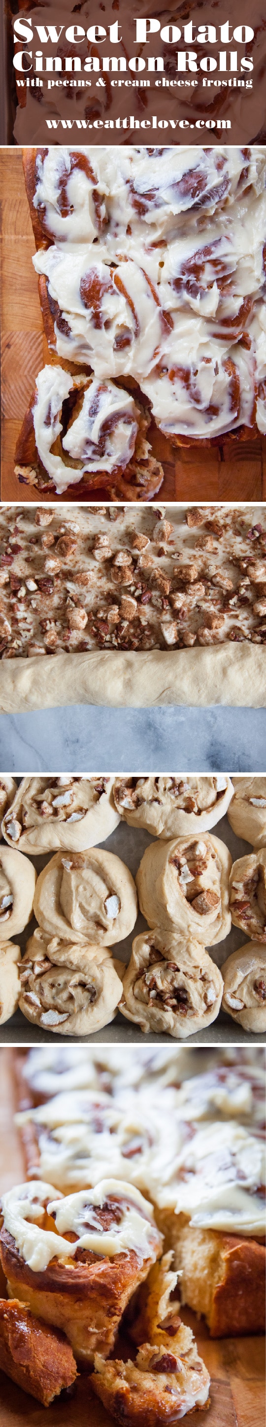 Sweet Potato Cinnamon Rolls with Pecans and Cream Cheese Frosting. Photo and recipe by Irvin Lin of Eat the Love.
