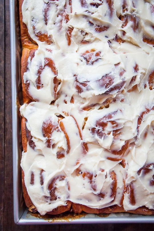 Sweet Potato Cinnamon Rolls Recipe with Pecans and Cream Cheese Frosting. Photo and recipe by Irvin Lin of Eat the Love.