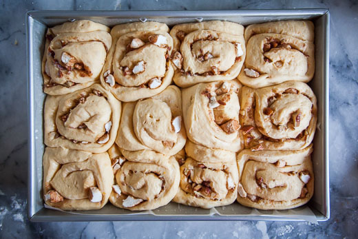 Let the sweet potato cinnamon rolls rise until they are puffy and have filled the space between the rolls. Process photo by Irvin Lin of Eat the Love.