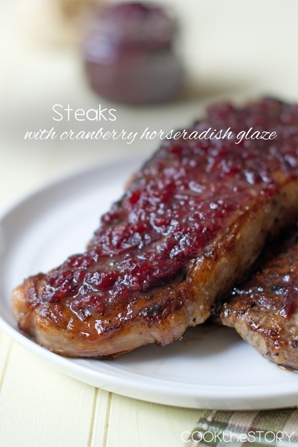 Pan Fried Steak with Cranberry Horseradish Sauce.