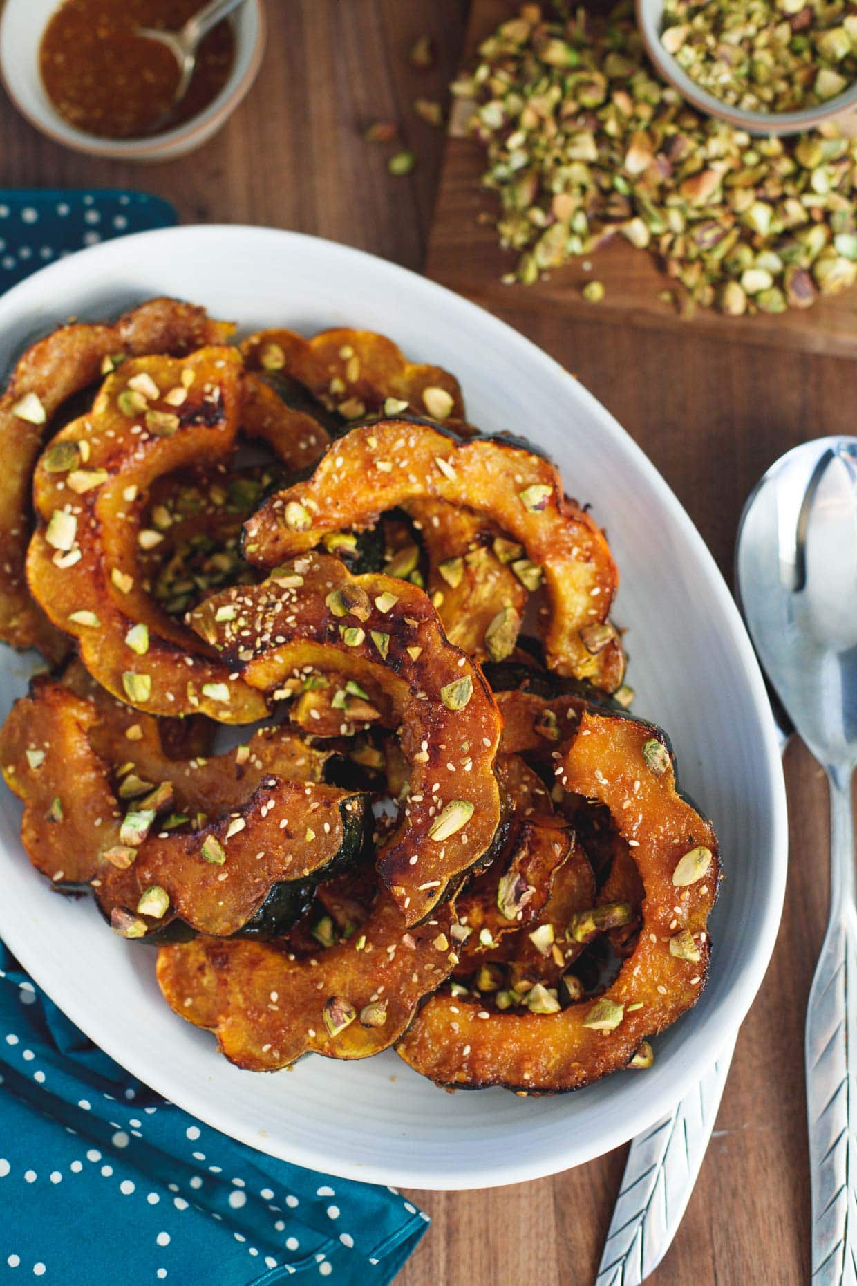 Ginger Miso Acorn Squash with Toasted Pistachios