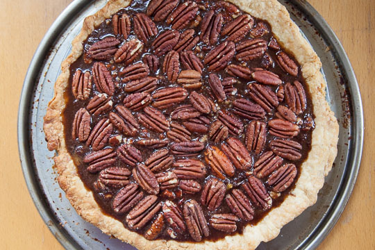 Place the whole pecans on top of the chocolate custard filling. Recipe and photo by Irvin Lin of Eat the Love.