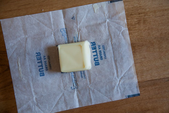 Place the butter inside an old butter wrapper or between parchment or wax paper. Photo and tip by Irvin Lin of Eat the Love.