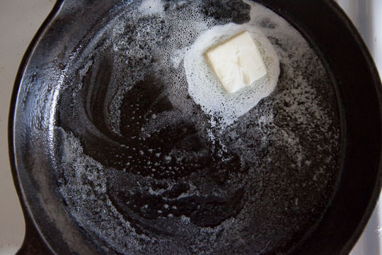 Melt the butter in the cast iron skillet. Process photo by Irvin Lin of Eat the Love.