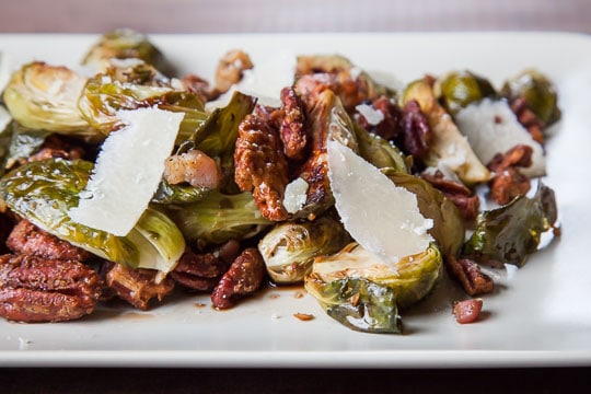 Brussels Sprouts Recipe with Pancetta, Candied Pecans and Parmesan. Photo and recipe by Irvin Lin of Eat the Love.