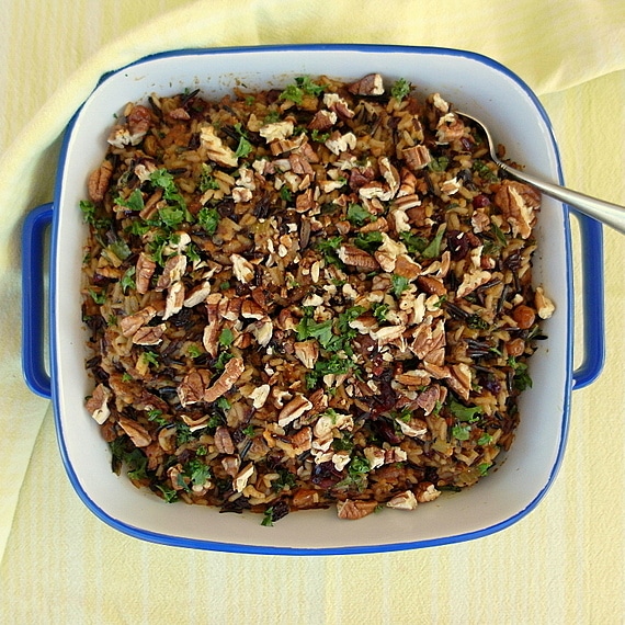White and Wild Rice Stuffing with Dried Fruit and Kale