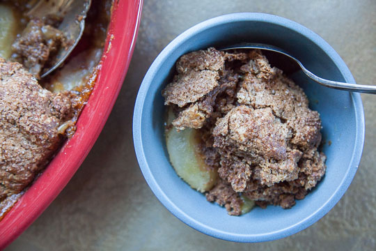 Pear Cobbler Recipe with Gingerbread Biscuits. Photo and recipe by Irvin Lin of Eat the Love.