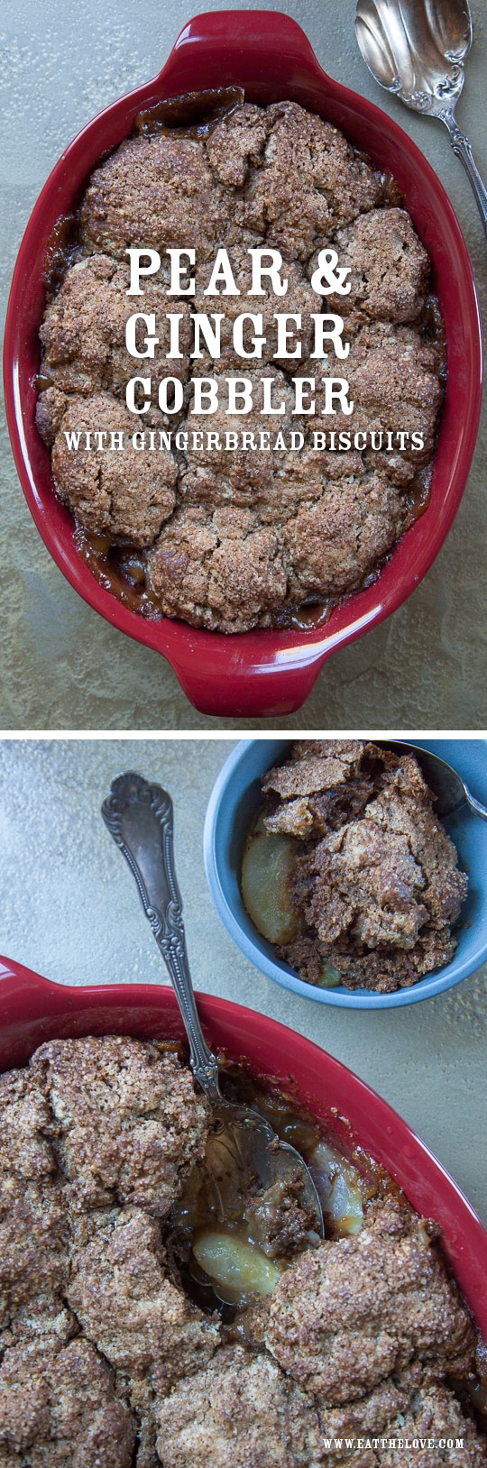 Pear Cobbler Recipe with Gingerbread Biscuit Topping! Photo and recipe by Irvin Lin of Eat the Love.
