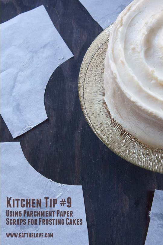 Use up your parchment paper scraps to cleanly frost a cake! Kitchen tip and photo by Irvin Lin of Eat the Love.