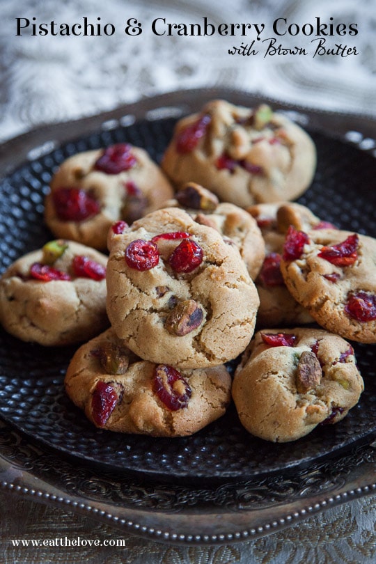 Pistachio Cranberry Cookies with Brown Butter and a secret ingredient! Photo and recipe by Irvin Lin of Eat the Love.