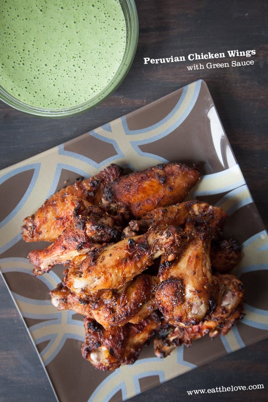 Peruvian Chicken Wings with Peruvian Green Sauce. Photo and recipe by Irvin Lin of Eat the Love.