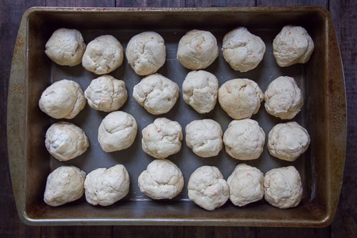 Roll the potato bread dough into 24 golf sized balls. Photo and recipe for potato rolls by Irvin Lin of Eat the Love