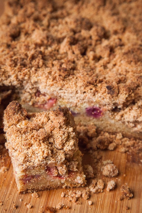 Rhubarb Cake with Blackberries and Crumb Topping. Photo and recipe by Irvin Lin of Eat the Love.