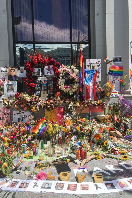 The memorial in the Castro for the victims of Orlando Pulse massacre. Photo by Irvin Lin of Eat the Love.