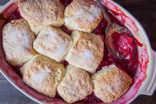 Plum and Rhubarb Cobbler, with step-by-step photos and instructions. Photo and recipe by Irvin Lin of Eat the Love.