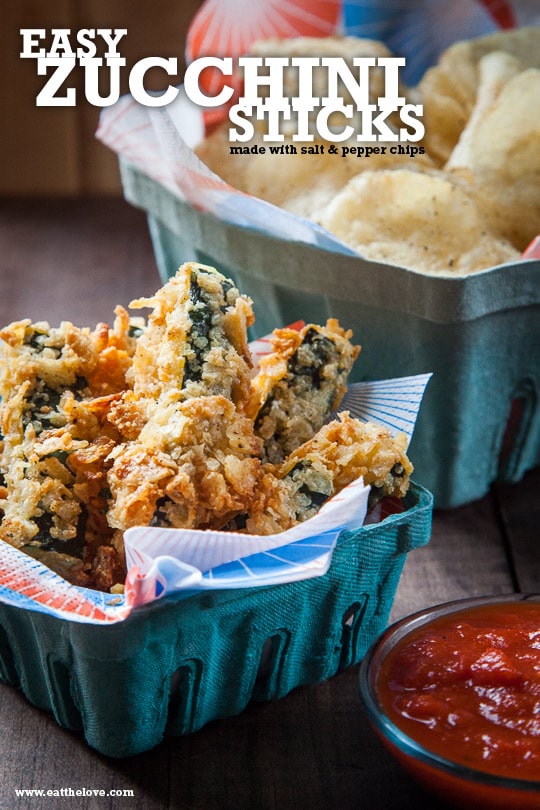 Potato Chip Zucchini Sticks with Marinara Sauce. Recipe by Irvin Lin of Eat the Love.