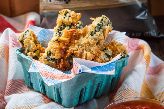 Potato Chip Zucchini Sticks with Marinara Sauce. Recipe by Irvin Lin of Eat the Love.