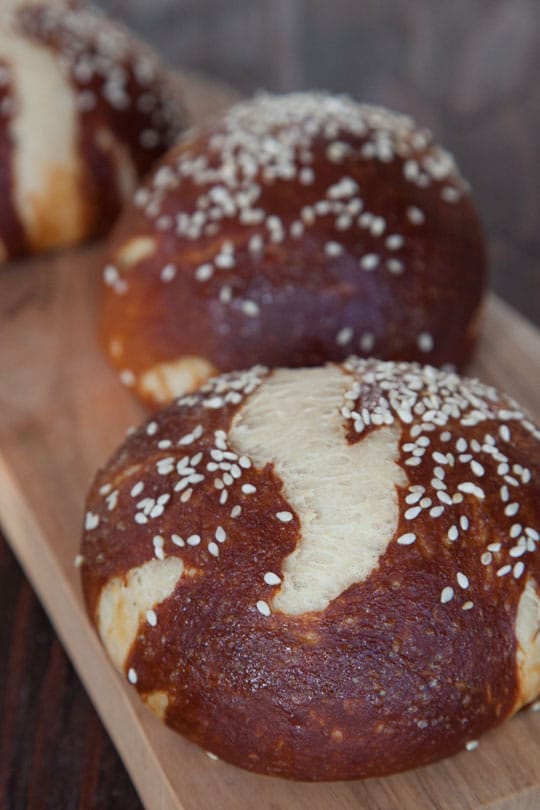 Pretzel Buns made with baking soda bath. Photo and recipe by Irvin Lin of Eat the Love.