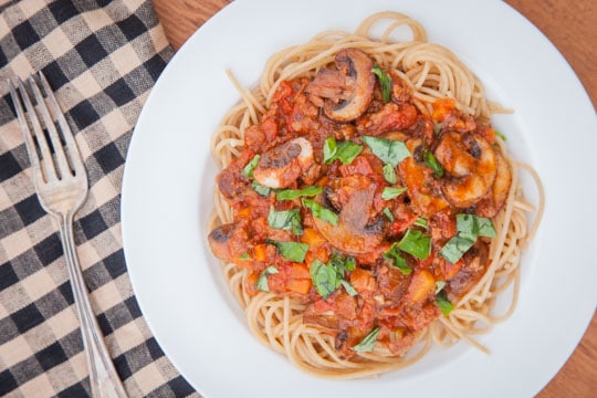 This savory Bolognese LIKE sauce isn't is my go-to favorite pasta sauce. Just don't call it Bolognese sauce. People will get REALLY upset. Photo and recipe by Irvin Lin of Eat the Love