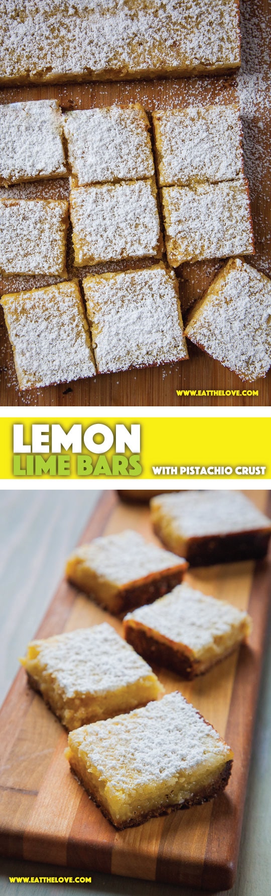 Easy-to-Make Lemon Lime Bars with Pistachio Crust. Photo and recipe by Irvin Lin of Eat the Love.