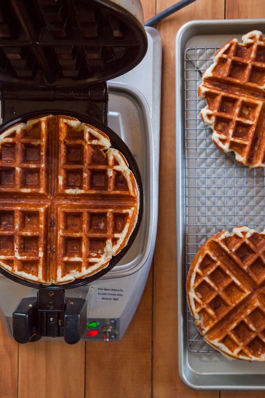 Ham and Parmesan Waffles (with a fried egg on top). Photo and recipe by Irvin Lin