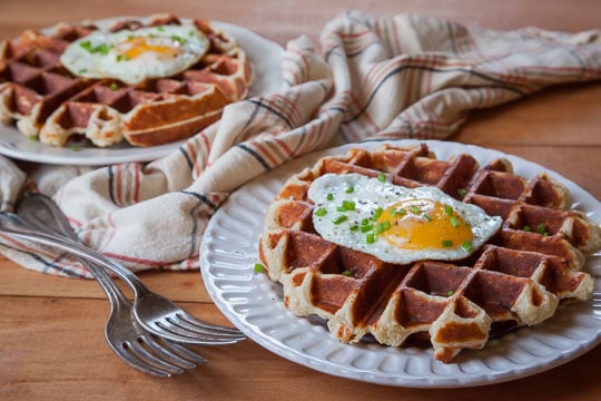 Ham and Parmesan Waffles (with a fried egg on top). Photo and recipe by Irvin Lin