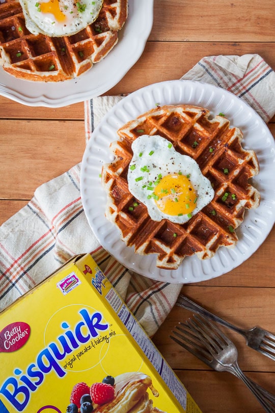 Ham and Parmesan Waffles (with a fried egg on top). Photo and recipe by Irvin Lin