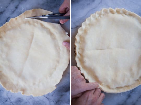 Crimp together the crust then cut the excess crust off. 