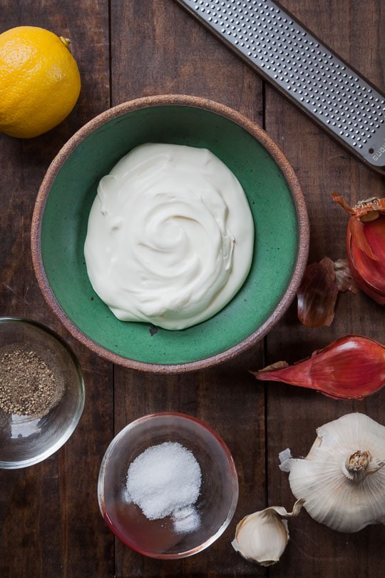 Ingredients for Garlic Creme Fraiche. 