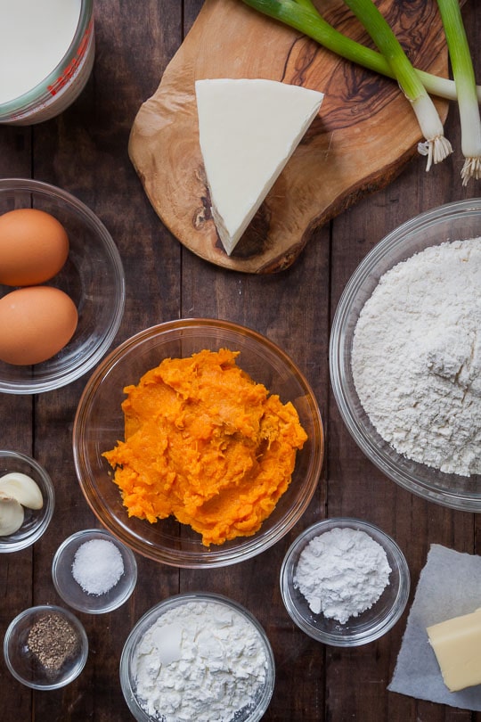 Ingredients for Savory Sweet Potato Waffles. 